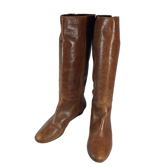 STEVE MADDEN! PECAN BROWN WEATHERED LOOK GENUINE LEATHER WEDGE HEELS BOOTS!SZ 8M - Picture 3 of 12